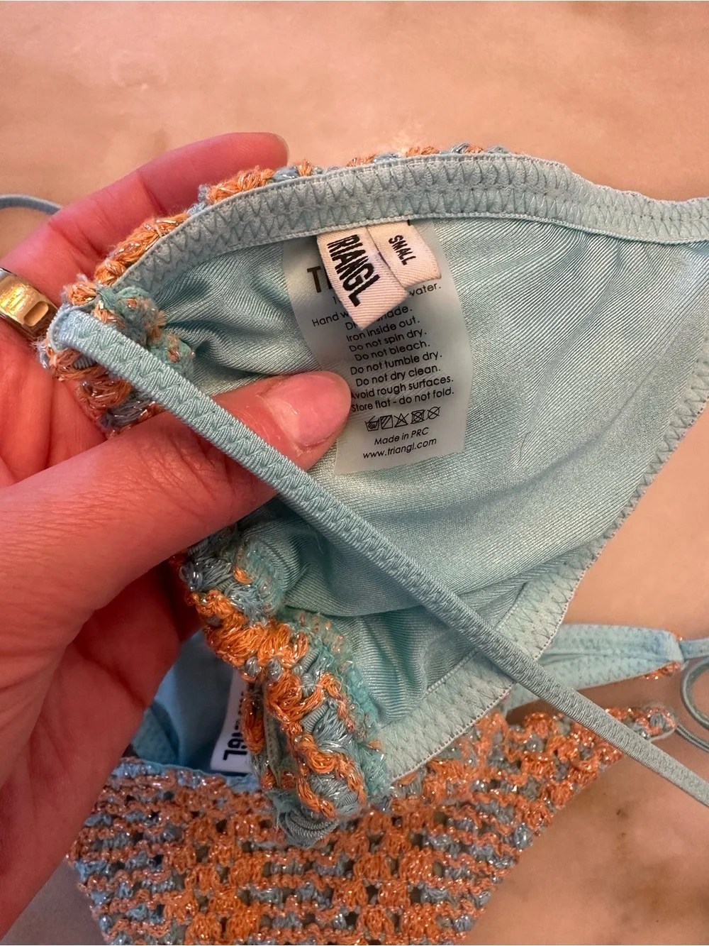 triangl swimwear Blue and Orange Crochet Triangle Bikini